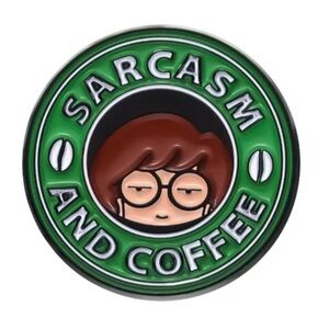 Daria Sarcasm & Coffee Enamel Pin, Green & White, Daria Sarcasm Enamel P…